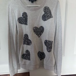 Inc lightweight white sweater with silver sequin heart